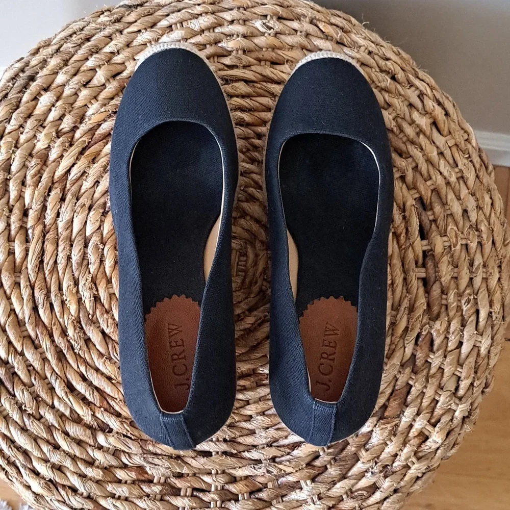 J.Crew Womens Seville Black Canvas Slip On‎ Platform Espadrille Sandals 9.5